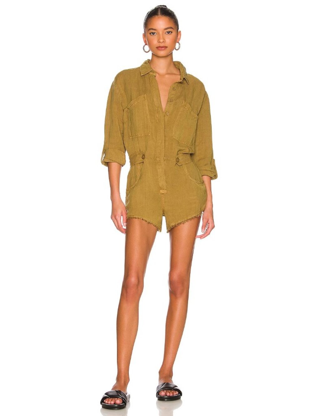 YFB CLOTHING River Romper in Dirty Olive Pigment